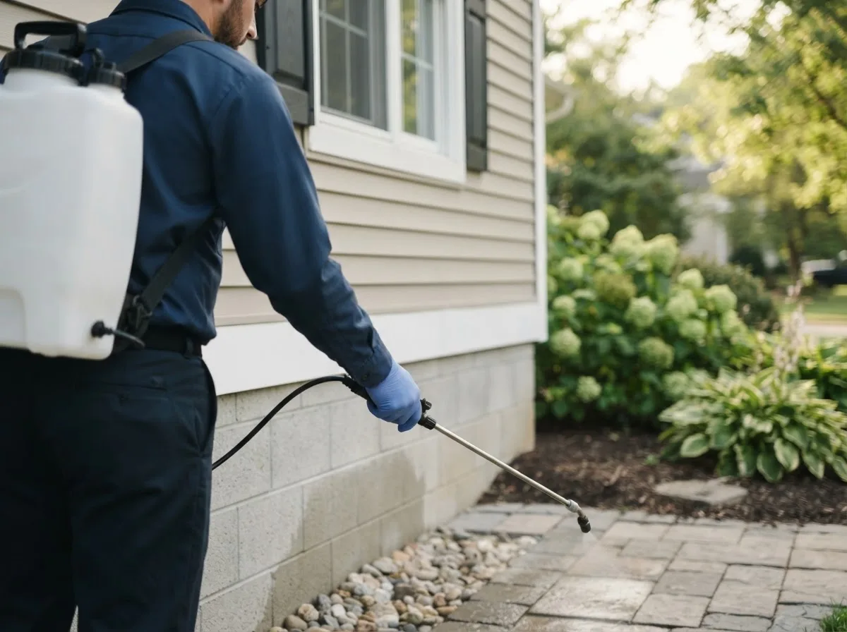 Pest control technician inspecting a home in Atoka, OK
